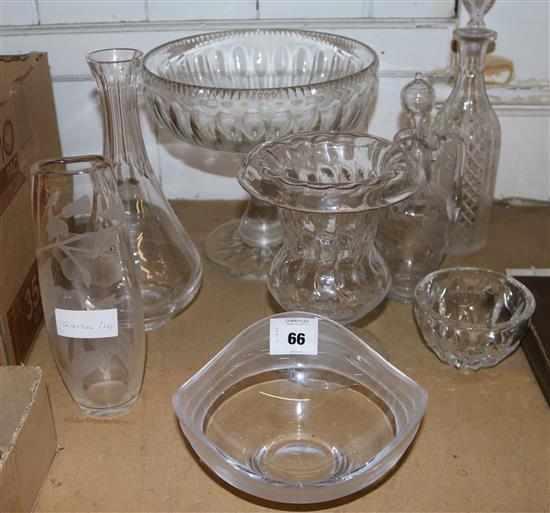 Stuart glass vase & mixed clear glassware